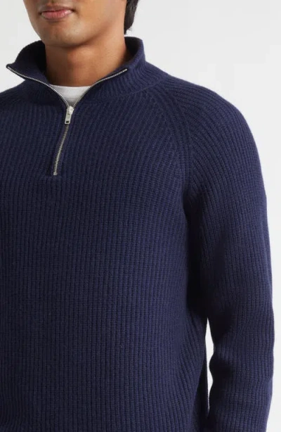 John Smedley Cashmere & Extrafine Merino Wool Rib Half Zip Sweater In Blue
