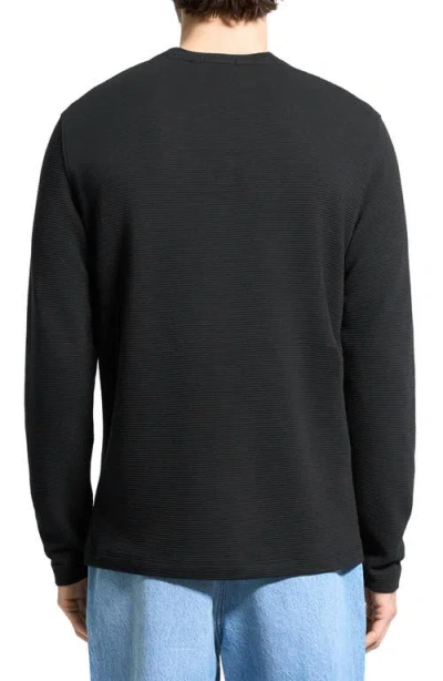 Theory Delroy In Studio T Jacquard Relaxed Fit Long Sleeve Tee In Black