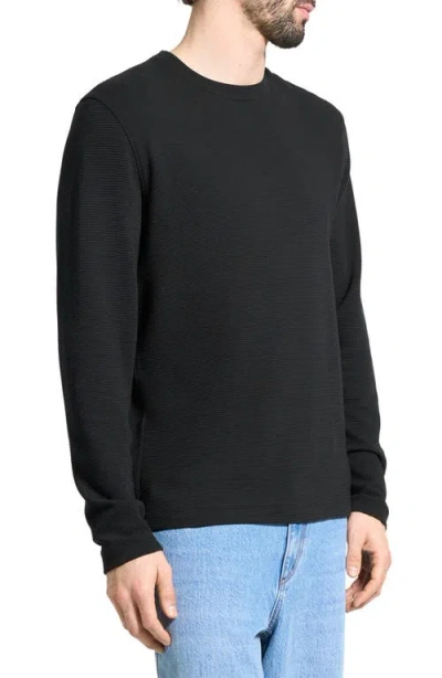 Theory Delroy In Studio T Jacquard Relaxed Fit Long Sleeve Tee In Black