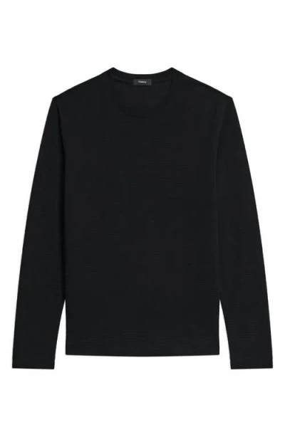 Theory Delroy In Studio T Jacquard Relaxed Fit Long Sleeve Tee In Black
