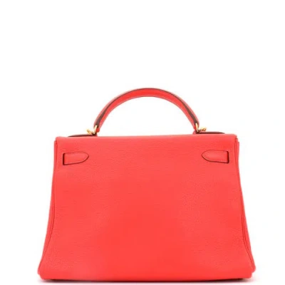 Pre-owned Hermes  Hermes Kelly Handbag Red Clemence With Gold Hardware 32 In Red