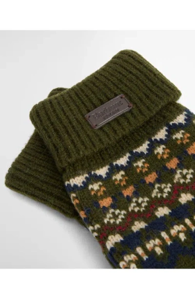 Barbour Marlow Fair Isle Wool-blend Knit Gloves In Green