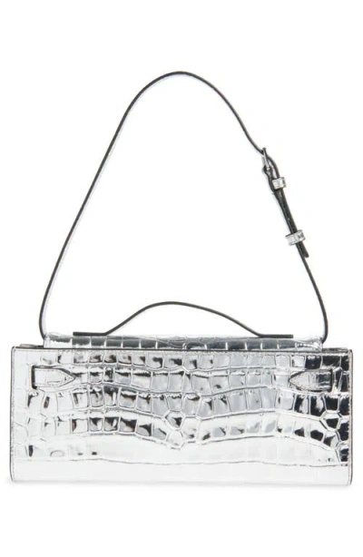Veronica Beard Dash Croc Embossed Leather Shoulder Bag In Silver