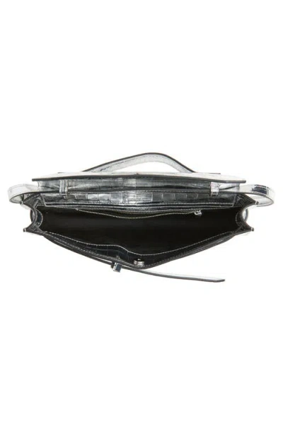 Veronica Beard Dash Croc Embossed Leather Shoulder Bag In Silver