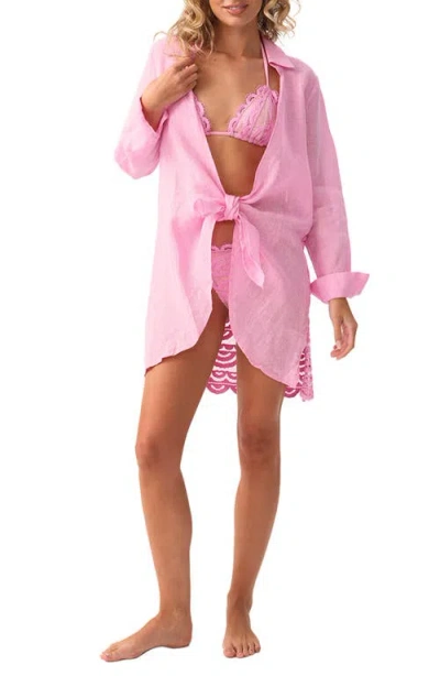 Pq Swim Linen Blend Lace Millie Tie Tunic Cover-up In Pink