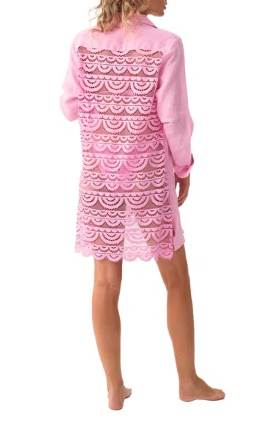 Pq Swim Linen Blend Lace Millie Tie Tunic Cover-up In Pink