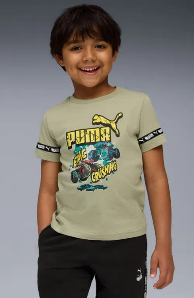 Puma X Hot Wheels Kids' Cotton Graphic T-shirt In Green