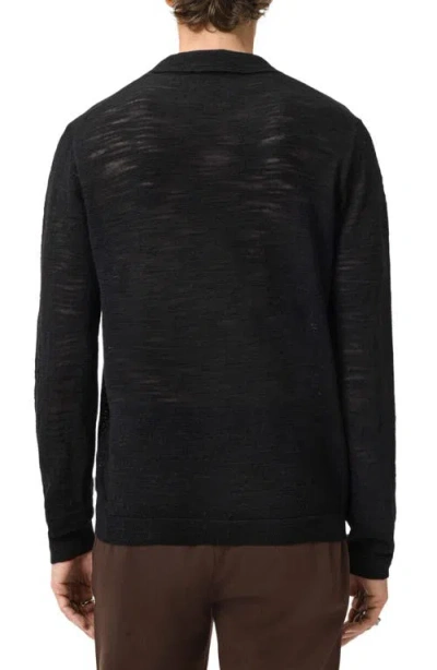 John Varvatos Luciano Long Sleeve Johnny Collar Slub Wool Polo Sweater In Black