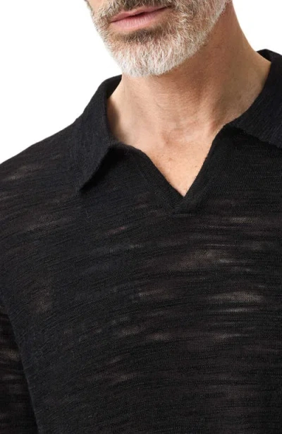 John Varvatos Luciano Long Sleeve Johnny Collar Slub Wool Polo Sweater In Black