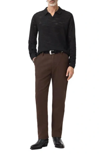 John Varvatos Luciano Long Sleeve Johnny Collar Slub Wool Polo Sweater In Black