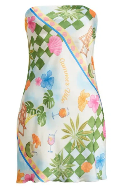 Jump Apparel Print Strapless Satin Minidress In White