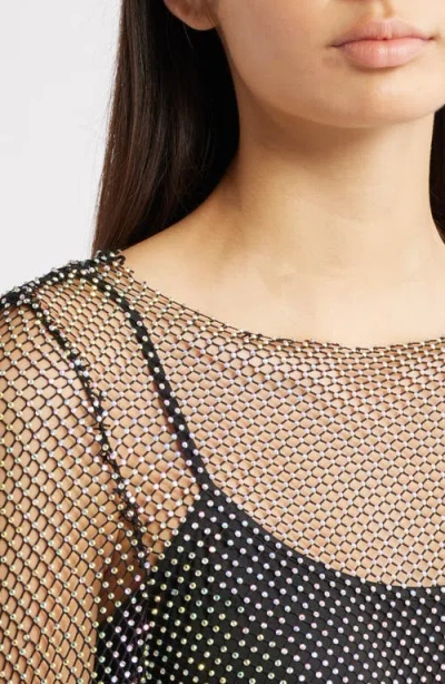Jump Apparel Sheer Beaded Long Sleeve Minidress In Black