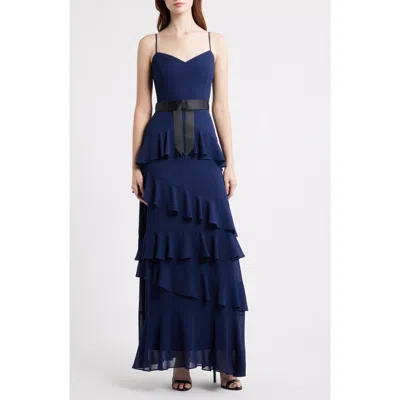 Lulus Beth Tiered Ruffle Gown In Blue
