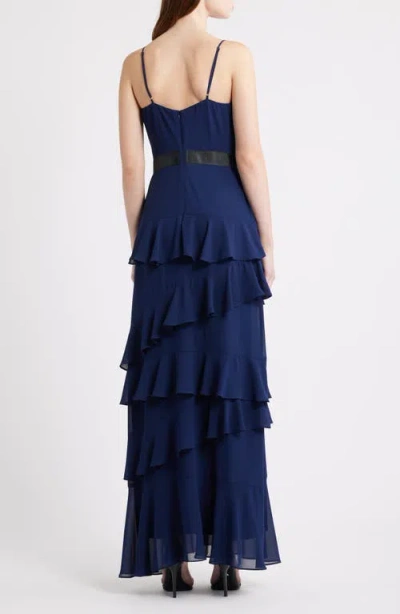 Lulus Beth Tiered Ruffle Gown In Blue