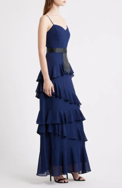 Lulus Beth Tiered Ruffle Gown In Blue