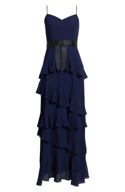 Lulus Beth Tiered Ruffle Gown In Blue