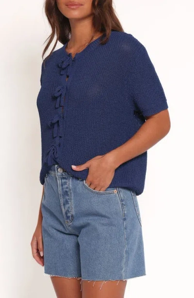 Petal And Pup Petal & Pup Gemma Bow Accent Short Sleeve Cardigan In Multi