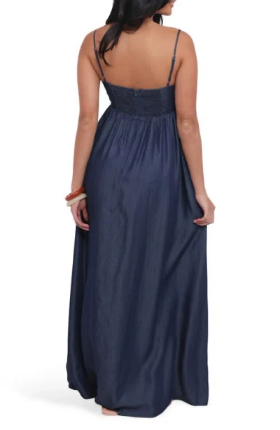 Petal And Pup Petal & Pup Odessa Cotton Chambray Maxi Sundress In Blue