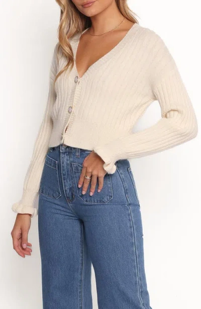 Petal And Pup Petal & Pup Zana Ruffle Cuff Crop Rib Cardigan In Neutral
