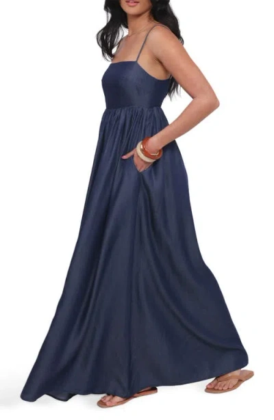 Petal And Pup Petal & Pup Odessa Cotton Chambray Maxi Sundress In Blue