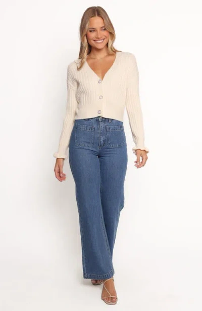 Petal And Pup Petal & Pup Zana Ruffle Cuff Crop Rib Cardigan In Neutral