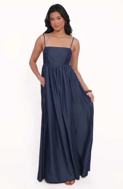 Petal And Pup Petal & Pup Odessa Cotton Chambray Maxi Sundress In Blue