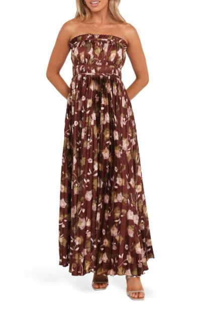 Petal And Pup Petal & Pup Angelique Print Strapless Maxi Dress In Brown