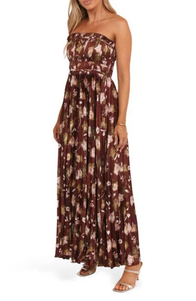 Petal And Pup Petal & Pup Angelique Print Strapless Maxi Dress In Brown