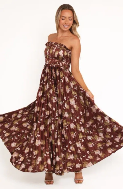 Petal And Pup Petal & Pup Angelique Print Strapless Maxi Dress In Brown