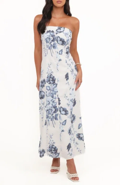 Petal And Pup Petal & Pup Tamira Floral Print Strapless Maxi Dress In Blue