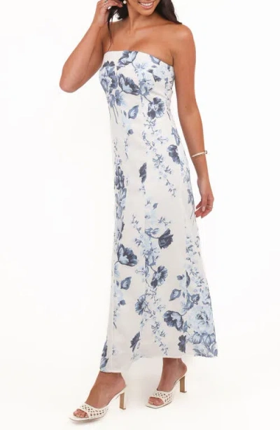 Petal And Pup Petal & Pup Tamira Floral Print Strapless Maxi Dress In Blue