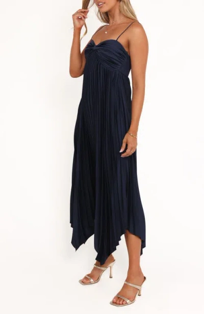 Petal And Pup Petal & Pup Vikki Pleated Sleeveless Satin Maxi Dress In Blue