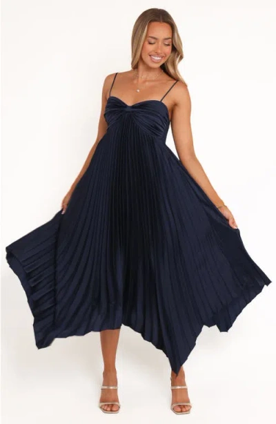 Petal And Pup Petal & Pup Vikki Pleated Sleeveless Satin Maxi Dress In Blue