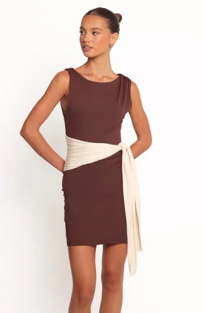 Petal And Pup Petal & Pup Nicosia Colorblock Wrap Waist Minidress In Brown