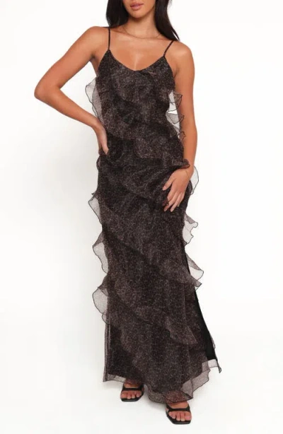 Petal And Pup Petal & Pup Ciao Leopard Print Ruffle Chiffon Maxi Dress In Black