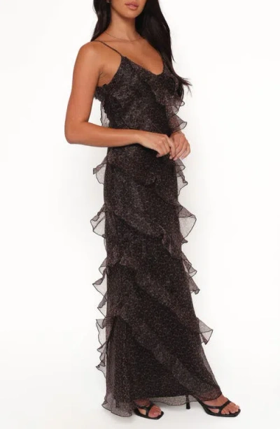 Petal And Pup Petal & Pup Ciao Leopard Print Ruffle Chiffon Maxi Dress In Black