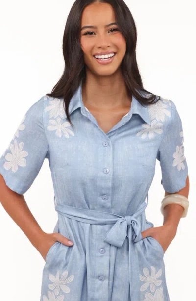 Petal And Pup Petal & Pup Connie Linen Blend Belted Shirtdress In Blue