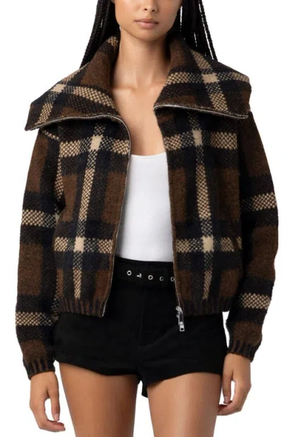 Blanknyc Plaid Crop Sweater Jacket In Multi