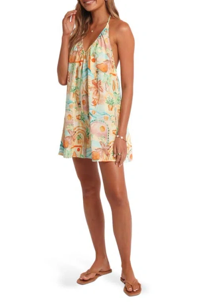 Petal And Pup Petal & Pup Renata Open Back Cotton Blend Halter Romper In Gold