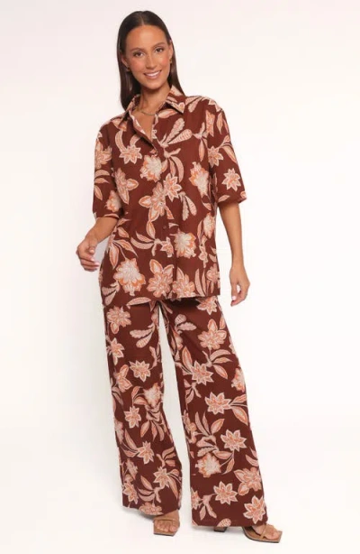 Petal And Pup Petal & Pup Samira Floral Cotton Blend Button-up Shirt In Brown