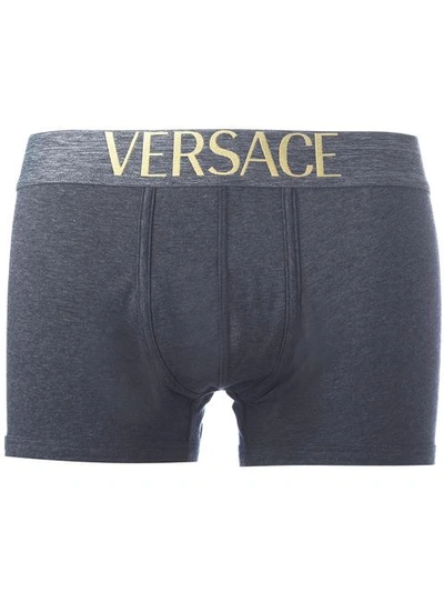 Shop Versace Logo Boxer Briefs In Grey