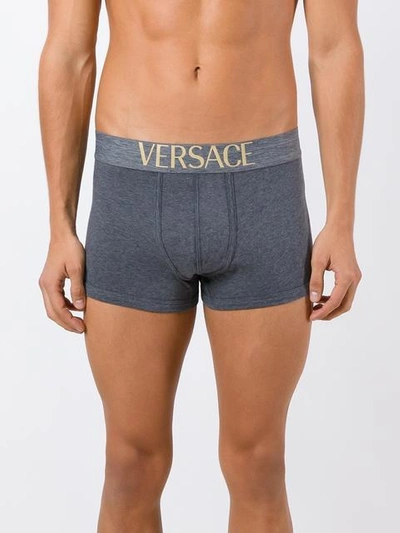 Shop Versace Logo Boxer Briefs In Grey