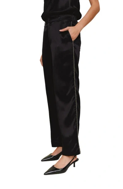 Bella Dahl Beaded Piping Satin Pants In Black