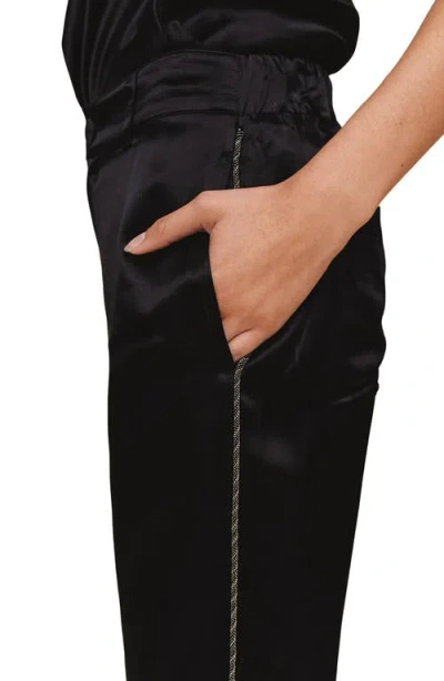 Bella Dahl Beaded Piping Satin Pants In Black