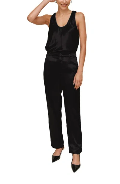 Bella Dahl Beaded Piping Satin Pants In Black