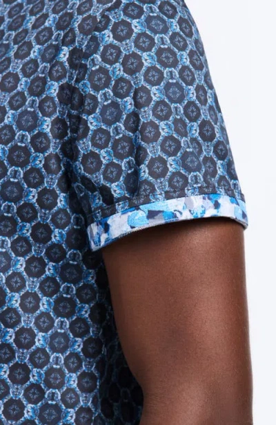 Robert Graham Bramston Medallion Print Short Sleeve Stretch Cotton Button-up Shirt In Blue