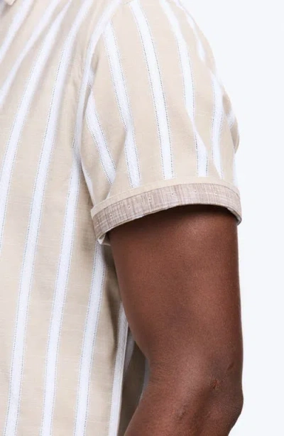 Robert Graham Preston Stripe Short Sleeve Cotton Blend Button-up Shirt In White