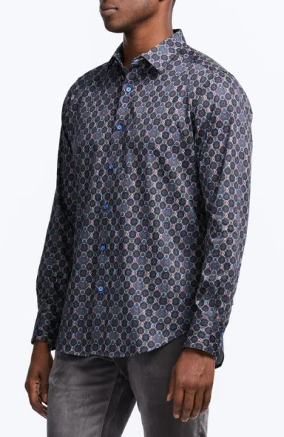 Robert Graham Bramston Mosaic Print Stretch Cotton Button-up Shirt In Blue