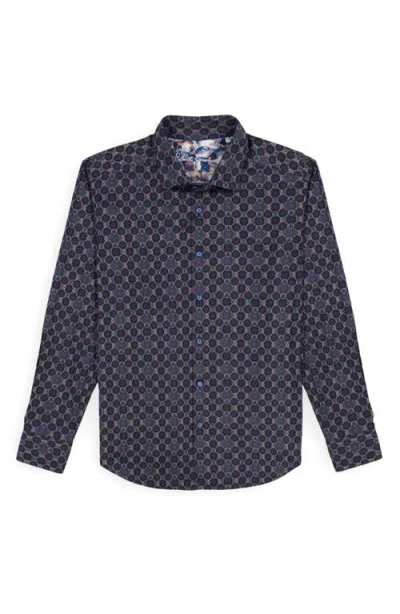 Robert Graham Bramston Mosaic Print Stretch Cotton Button-up Shirt In Blue