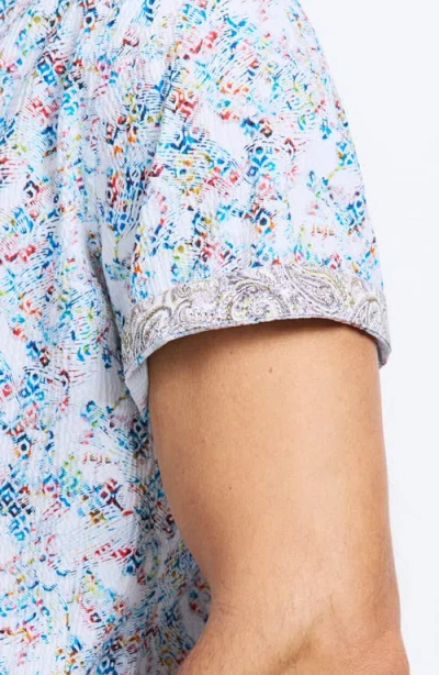 Robert Graham Elgar Abstract Print Short Sleeve Cotton Seersucker Button-up Shirt In Blue